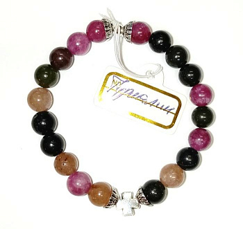 Четки-браслет из натурального камня ТУРМАЛИН d=8 мм, 20 зерен