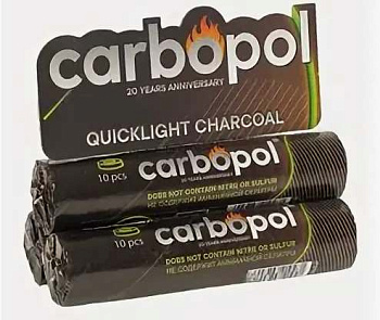 Уголь быстроразжигаемый "Carbopol", диаметр 28 мм (1 туба- 10 таблеток)
