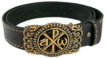 Ремень мужской «Лобарум античный» (пряжка фигурная, цвет латунь, кожа, ширина ремня 4 см)