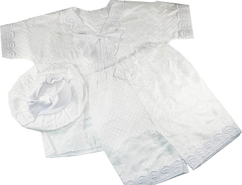 Крестильный набор для мальчика (3 предмета: рубашка, берет, шорты.  р-р 26-28 (сатин)