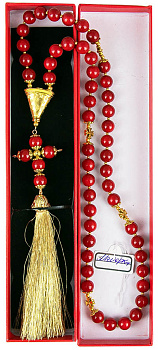 Четки из натурального камня  Майорка цвет КРАСНЫЙ d=10 мм, 50 зёрен в подарочной упаковке