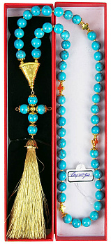 Четки из натурального камня (Бирюза) d=10 мм, 50 зёрен в подарочной упаковке