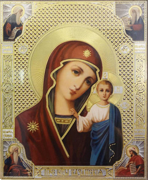 Икона Казанская Божия Матерь и святые Пророки на деревянной доске 12,5 х 15,5 см (№11)