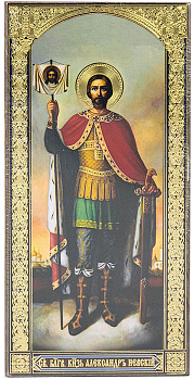 Икона Святой благаговерный князь Александр Невский ростовая малая на деревянной доске 9х18 см