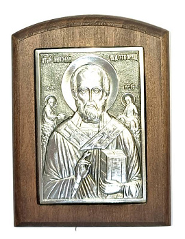 Икона на дереве СВЯТИТЕЛЬ НИКОЛАЙ ЧУДОТВОРЕЦ , гальваника, 10 х 7,5 см