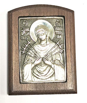 Икона Гальваника на дереве МАЛАЯ БМ Семистрельная 10 х 7,5 см