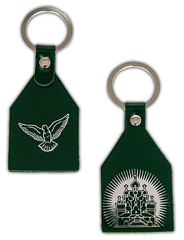 Брелок кожаный 2-слойный "Домик" с тиснением храма и голубя