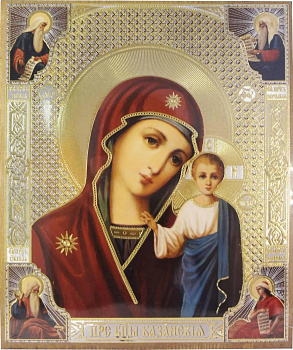 Икона Казанская Божия Матерь с Пророками на деревянной доске 17х21 см 