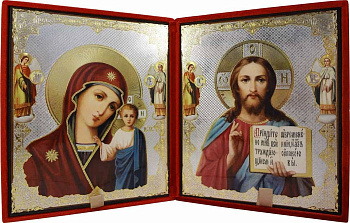 Складень Господь Вседержитель, Казанская Божия Матерь, бархат 17х21 см (№14)