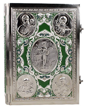 Евангелие Напрестольное в цельнометаллическом окладе с росписью большое, ЗЕЛЕНЫЙ