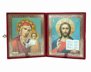 Складень венчальный Господь Вседержитель, Казанская Божия Матерь, бархат, 11 х 13 см ( лик Софрино)