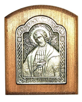 Икона на дереве СВЯТОЙ БЛАГОВЕРНЫЙ КНЯЗЬ АЛЕКСАНДР НЕВСКИЙ , гальваника, 10 х 8 см