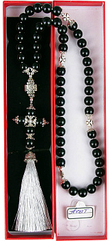 Четки из натурального камня  АГАТ ЧЕРНЫЙ d=10 мм, 50 зёрен в подарочной упаковке