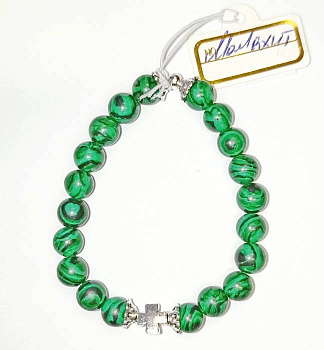 Четки-браслет из натурального камня МАЛАХИТ d=8 мм, 20 зерен