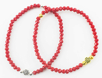 Четки-браслет из натурального камня Кварц цвет КРАСНЫЙ d=4 мм, 50 зерен