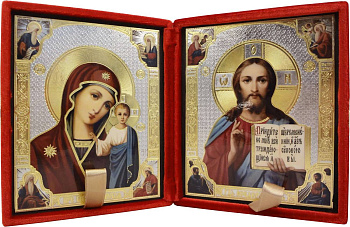 Складень Господь Вседержитель, Казанская Божия Матерь с Пророками и Апостолами, бархат, 11х13 см, (№11)