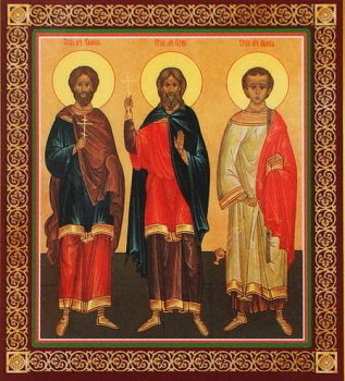 Икона на планшете  Святые мученики  Гурий, Самон и Авив