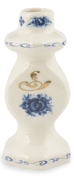 Подсвечник "Грани" керамический белый, синий цветок