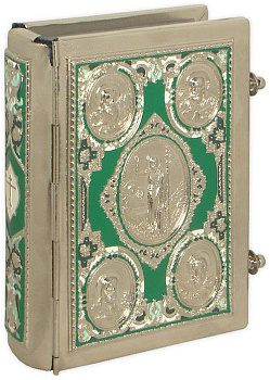 Евангелие Требное в цельнометаллическом окладе с росписью малое, зеленые вставки