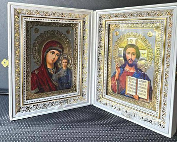 Складень с иконой 13х18 багетная рамка, эко кожа, вышивка