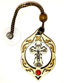 Автомобильная подвеска - Крест, дерево, стразы, 18 х 4 см