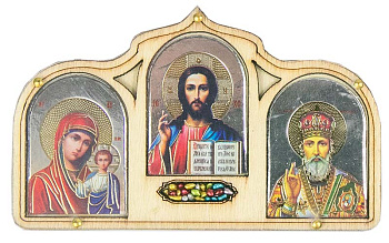 Автомобильный тройник в ассортименте, дерево "Спаситель,Казанская,Николай Чудотворец" 