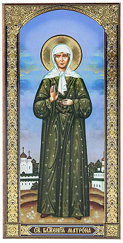 Икона Святая блаженная Матрона Московская ростовая малая на деревянной доске 9х18 см