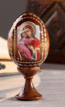 Сувенир-яйцо на подставке икона "Божья Матерь Владимирская"