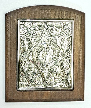 Икона на дереве Образ Пресвятой Богородицы "НЕОПАЛИМАЯ КУПИНА" , гальваника, 10 х 8 см