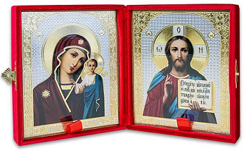 Складень венчальный икона Иисус Христос и Казанская Божия Матерь, бархат, 11х13 см (венчальная пара)